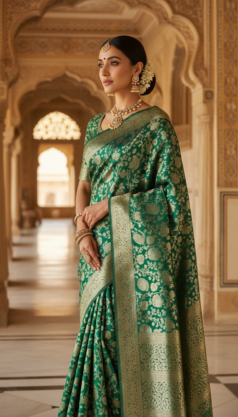 View Brocade Saree in Royal Palace - AI transformation template example full size Brocade Saree in Royal Palace - AI transformation template example