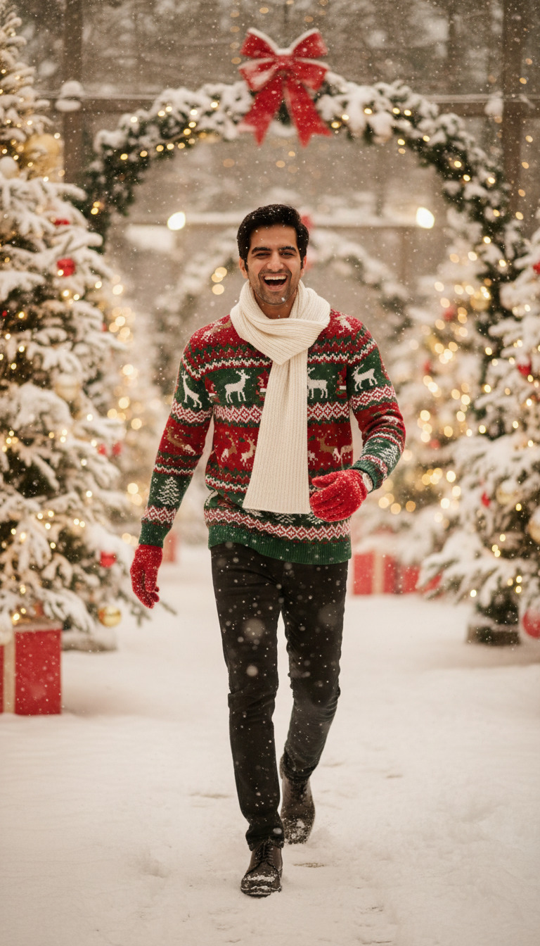 Christmas Snow Walk Laughing - AI transformation template example