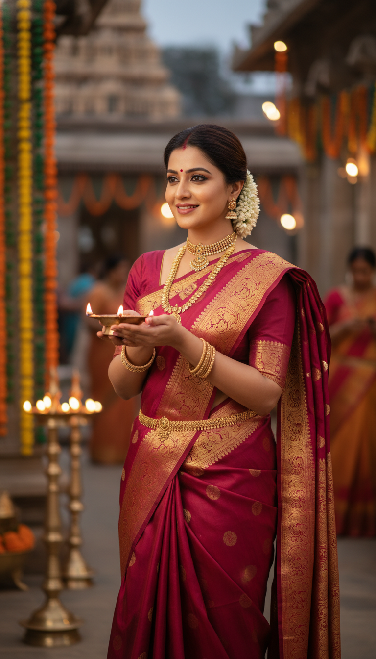 View Dharmavaram Saree Festival Glow - AI transformation template example full size Dharmavaram Saree Festival Glow - AI transformation template example