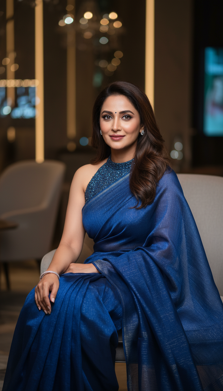Georgette Saree at Modern Party Scene - AI transformation template example