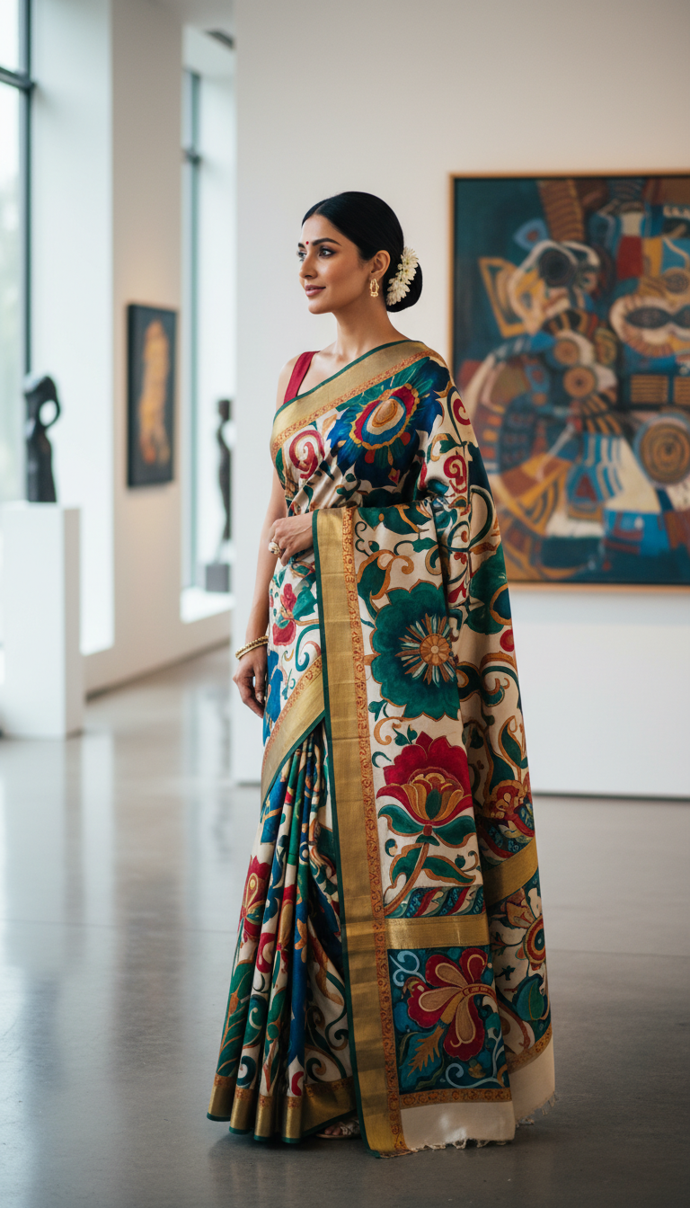 Hand-painted Saree in Artistic Gallery - AI transformation template example