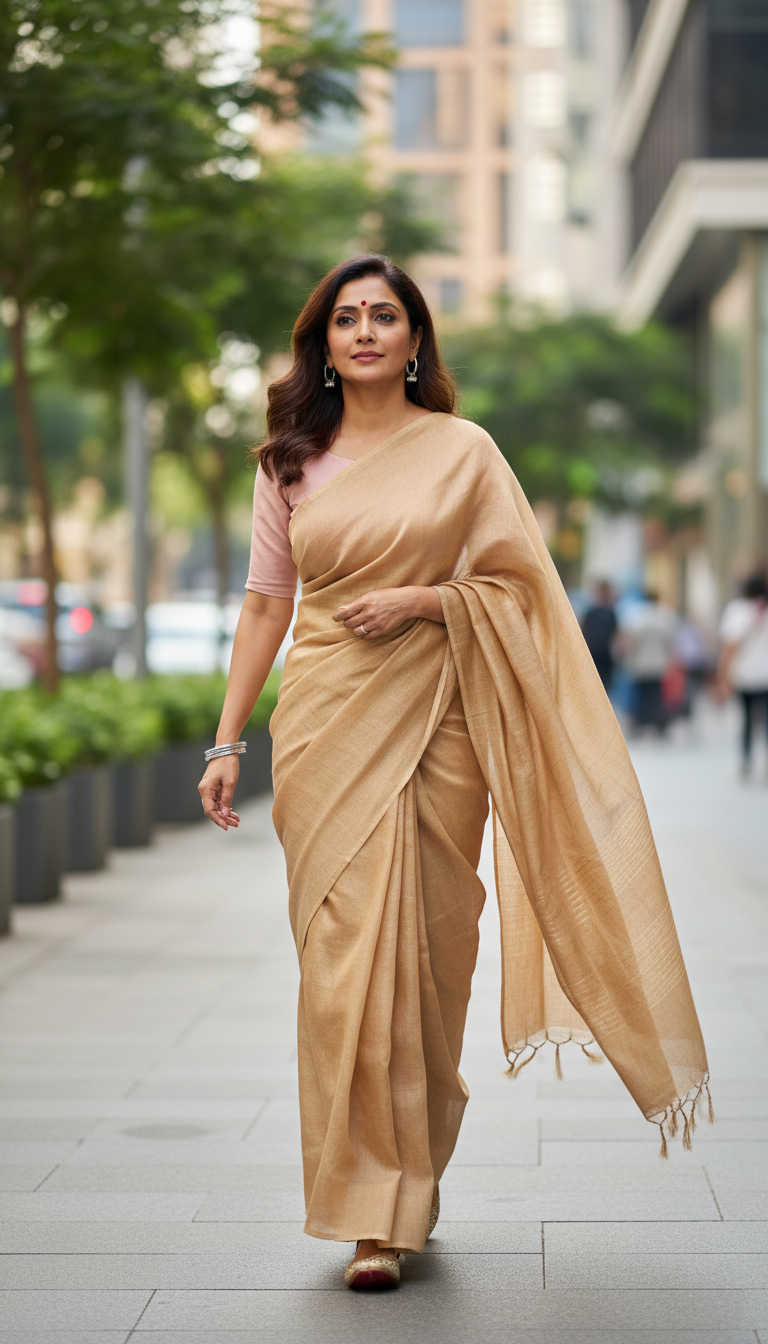 View Linen Saree City Stroll - AI transformation template example full size Linen Saree City Stroll - AI transformation template example