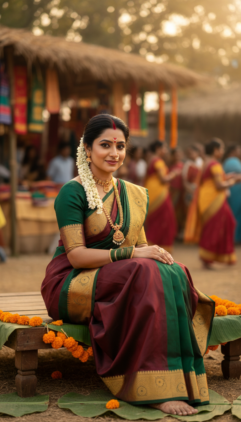 Nauvari Saree at Folk Event - AI transformation template example