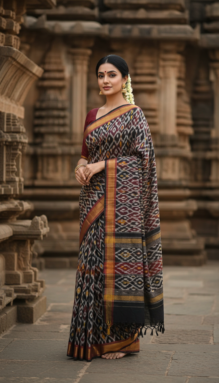 View Pasapalli Saree at Indian Heritage Monument - AI transformation template example full size Pasapalli Saree at Indian Heritage Monument - AI transformation template example