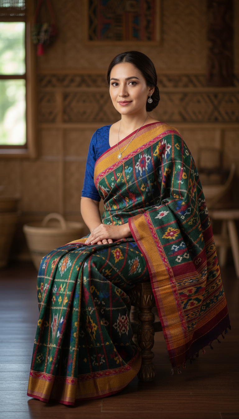 View Mizo Puan Saree Indoor Seated Portrait - AI transformation template example full size Mizo Puan Saree Indoor Seated Portrait - AI transformation template example