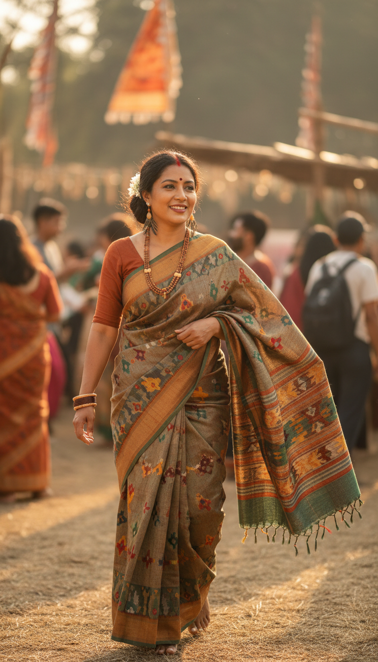 View Tribal Saree at Cultural Festival - AI transformation template example full size Tribal Saree at Cultural Festival - AI transformation template example