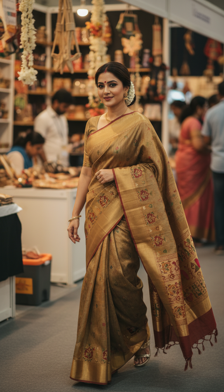 Tussar Silk Saree at Handicraft Exhibition - AI transformation template example