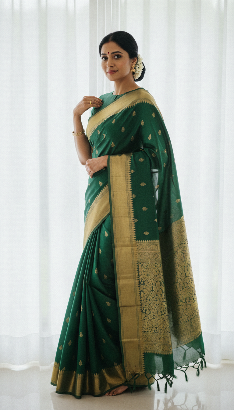 View Venkatagiri Silk Saree and Sheer Curtains Portrait - AI transformation template example full size Venkatagiri Silk Saree and Sheer Curtains Portrait - AI transformation template example